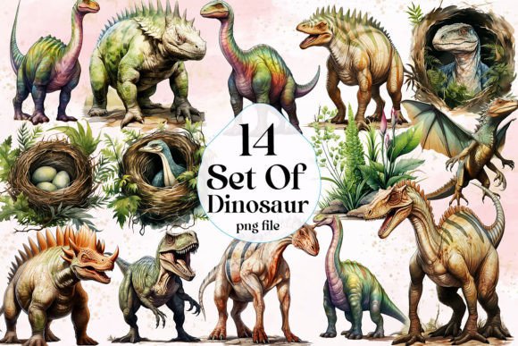 Download Set of Dinosaurs Watercolor Sublimation - Sub Collection