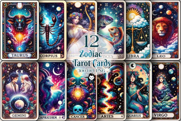 Download Zodiac Sign Tarot Cards Sublimation - Sub Collection